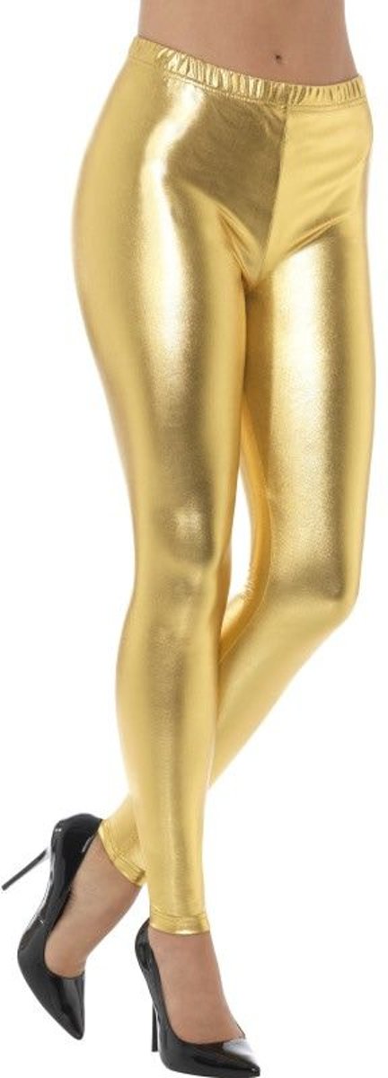 Jaren 80 & 90 Kostuum | Gouden Metallic Disco Legging Vrouw | Medium | Carnaval kostuum | Verkleedkleding